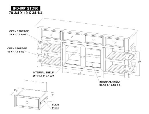 4 Drawer 2 Glass Doors 80" TV - view 9