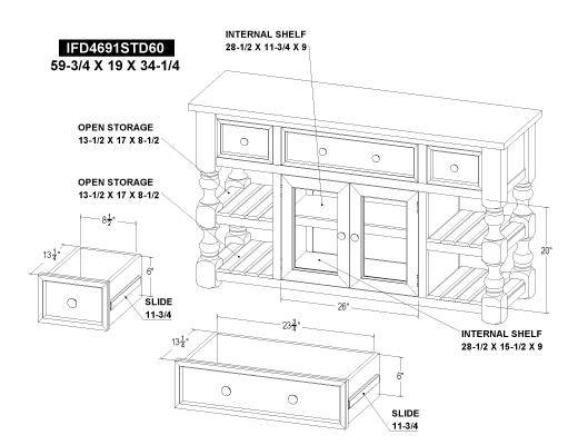 3 Drawer 2 Glass Door 60" TV S - view 8