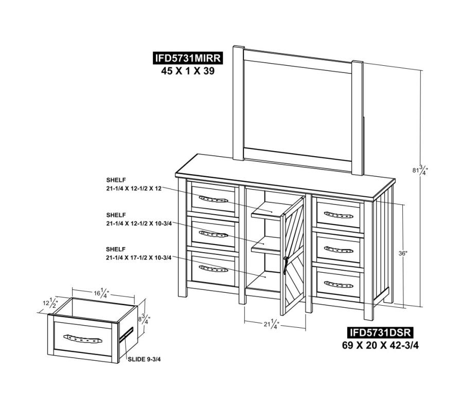 6 Drawer & 1 Door, Dresser - IFD5731DSR