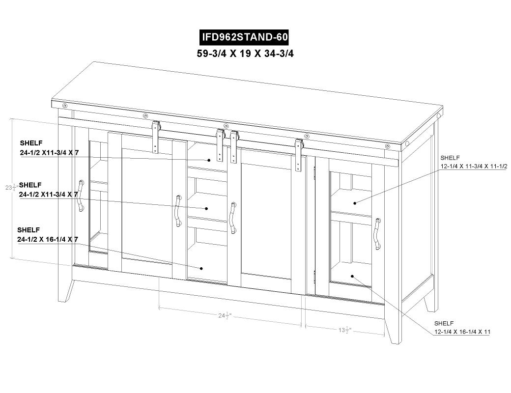 2 Glass Doors 2 Sliding Doors - IFD962STAND-60