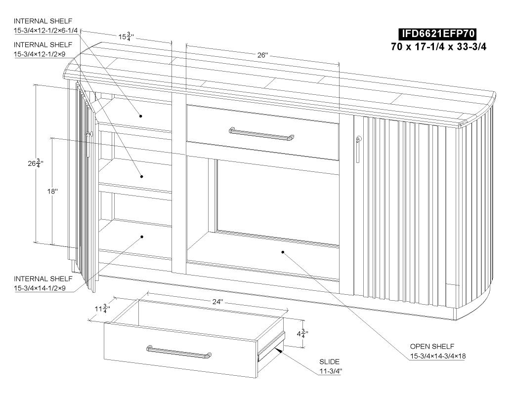 1 Drawer, 2 Doors Fireplace TV - IFD6621EFP70