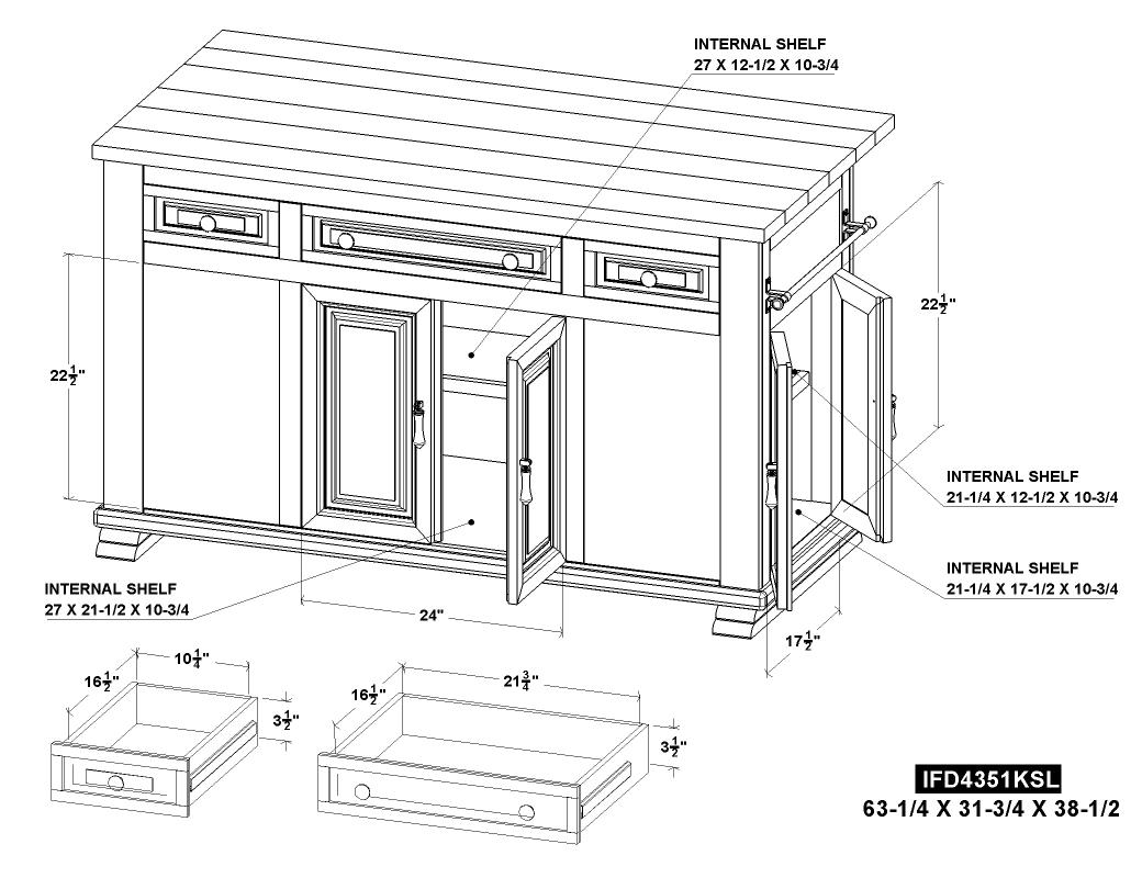 3 Drawer 6 Doors Kitchen Islan - IFD4351KSL
