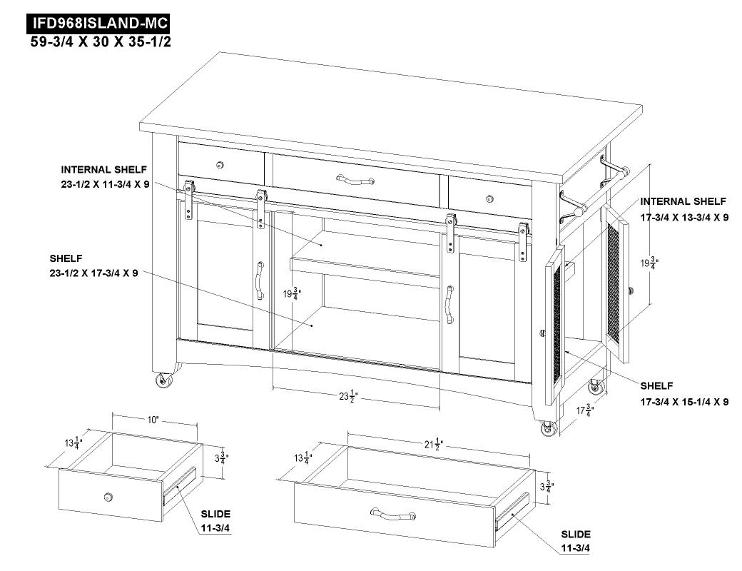 3 Drawer, 2 Sliding Doors, 4 M - IFD968ISLAND-MC