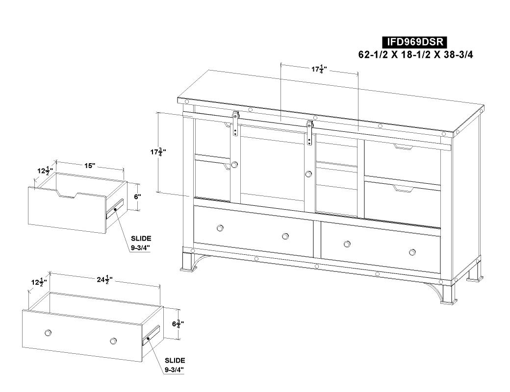 6 Drawer, 1 Sliding Door, Dres - IFD969DSR