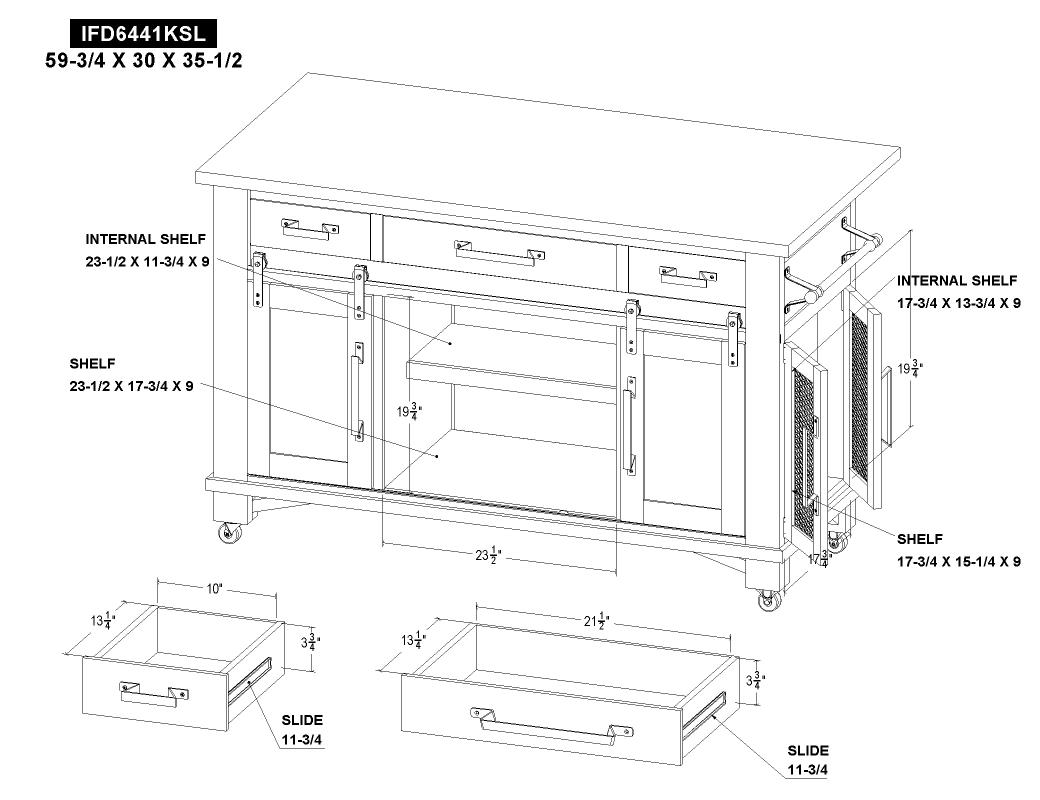 3 Drawer 6 Doors Kitchen Islan - IFD6441KSL
